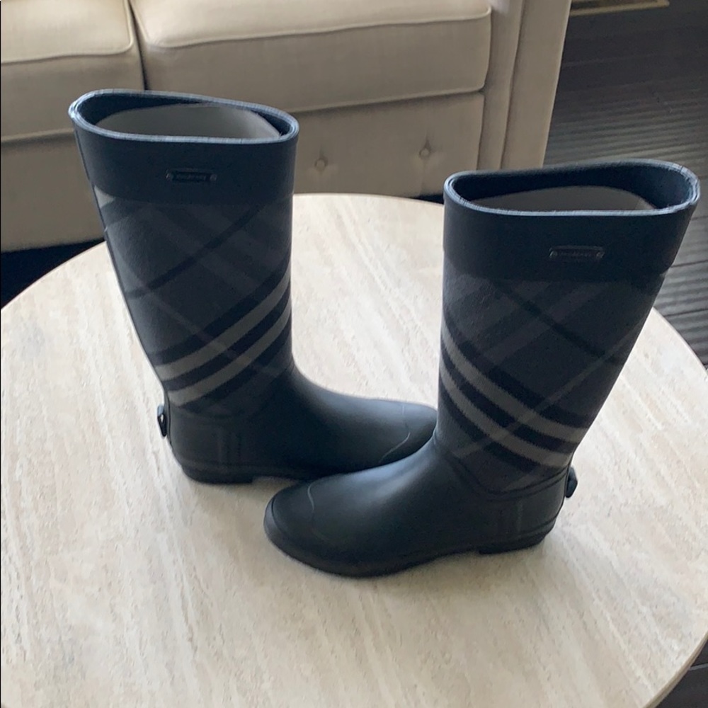 Burberry Check Panel Rain Boots Charcoal